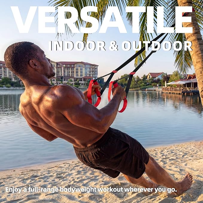 Suspension Straps Trainer for Home Gym – Integrated Door Anchor for 1-Second Setup, All in One Bodyweight Resistance Straps for Indoor & Outdoor Fitness Training System