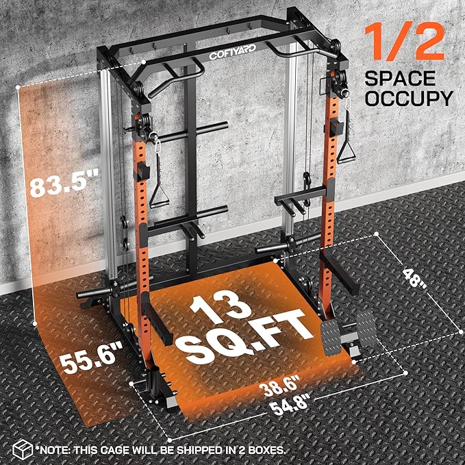 Power Cage, Power Rack with Dual Pulley System, Multi-Function Squat Rack with Cable Crossover, Home Gym Workout Machine