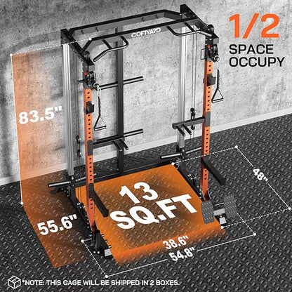 Power Cage, Power Rack with Dual Pulley System, Multi-Function Squat Rack with Cable Crossover, Home Gym Workout Machine