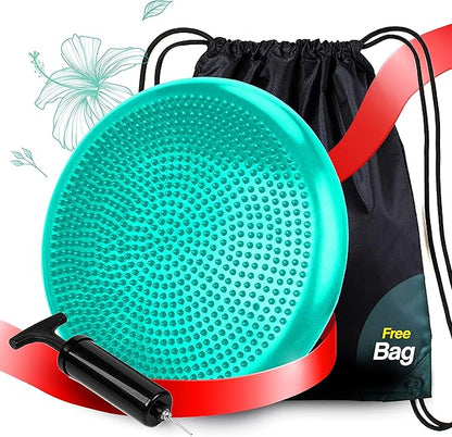 RFAQK Inflated Air Stability Wobble Cushion - Wiggle Seat to Improve Sitting Posture & Attention, Stability Balance Disc for Physical Therapy Exercise [Extra Thick, Pump, Bag, E-Book Included]