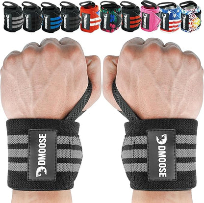 DMoose Fitness Wrist Wraps for Weightlifting 18" - Heavy Duty Gym Wrap with Hand Thumb Loop for Support & Pain Relief, USPA Approved Powerlifting, Weight Lifting Wrist Straps for Men & Women Work Out