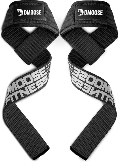 DMoose Fitness Lifting Straps 24" (Pair) - 5mm Padded Durable Wrist Straps for Weightlifting & Powerlifting - Cotton Lifting Strap with Silicone Grip for Men & Women - Deadlift Strap for Gym Workout