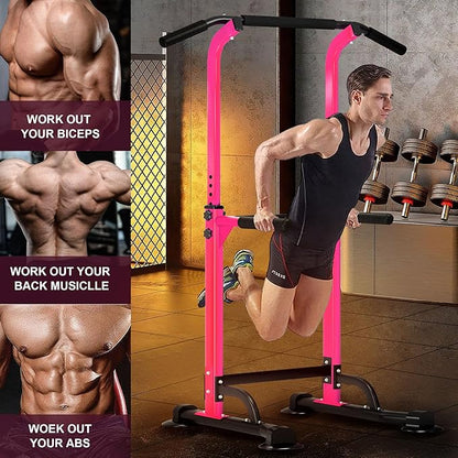 DlandHome Power Tower Pull Up Dip Station Multi-Function Fitness Equipment for Strength Training Adjustable Height Dip Stand for Home Gym