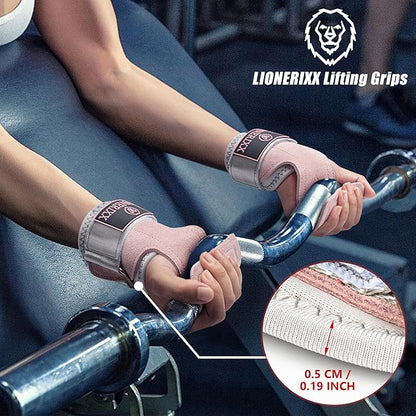 Pink Wrist Straps for Weightlifting Women - Dual Layer Leather Workout Grips for Deadlift and Powerlifting – Non-Slip Hand Wraps for Weight Lifting with Storage Bag