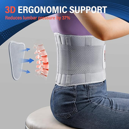 FEATOL Back Brace for Lower Back Pain Women, Breathable Back Support Belt for Women & Men with Lumbar Pad, Lumbar Support Belt for Heavy Lifting & Work, Scoliosis, Grey, 4XL (Circumference:63-68")