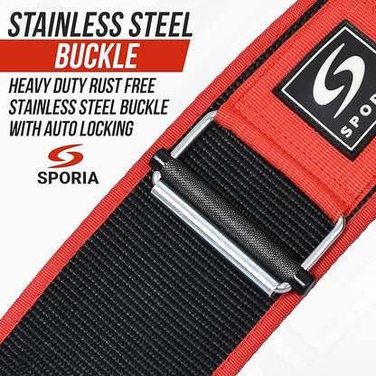 SPORIA Self-Locking Weight Lifting Belt | 4 inch Back Support | Includes Lifting Straps