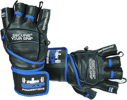 Elite Leather Gym Gloves with Built in 2" Wide Wrist Wraps Grip & Design for Weightlifting Power Lifting Bodybuilding & Strength Training Workout Exercises