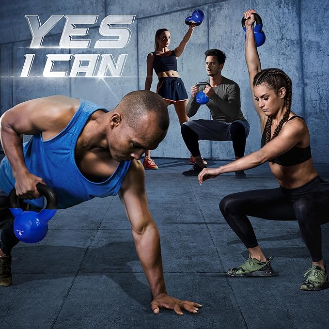 Yes4All Kettlebell, Vinyl Coated Kettlebell Cast Iron Sets with Stable Flat Bottom for Full Body Workout, Push up, Grip Strength Training & Weights Exercises