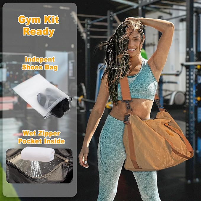 Gym Bag for Men & Women with Shoe Wet Bag - Waterproof Duffle Bag for Travel, Sports, Fitness & Workout (Deep Khaki)