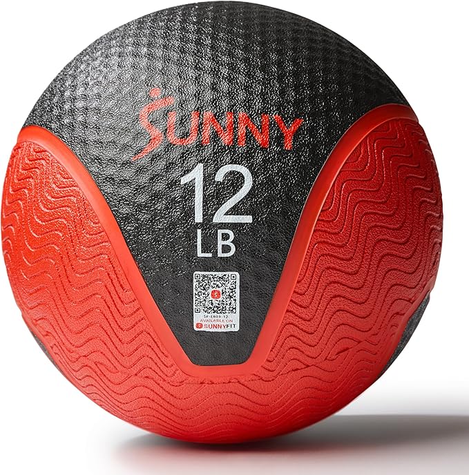 Sunny Health & Fitness Medicine Ball, Textured Rubber, Core Strength & Balance Training, Bouncing, Weight for Home Workouts 4,6,8,10,12,15,20,25,30LB Options