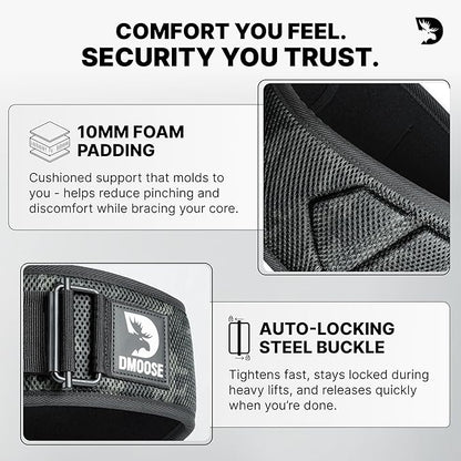 DMoose Fitness Weight Lifting Belt for Squats, Deadlift & Intense Workout - 6" Adjustable Fit Auto Lock Weightlifting Belt for Men & Women - Neoprene Gym Belts for Stability & Lumbar Back Support