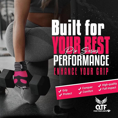 QTF Weight Lifting Gym Workout Gloves with Long Wrist Strap, Fingerless Gym Gloves for Men & Women, Full Palm Protection, for Weightlifting, Training, Fitness, Hanging