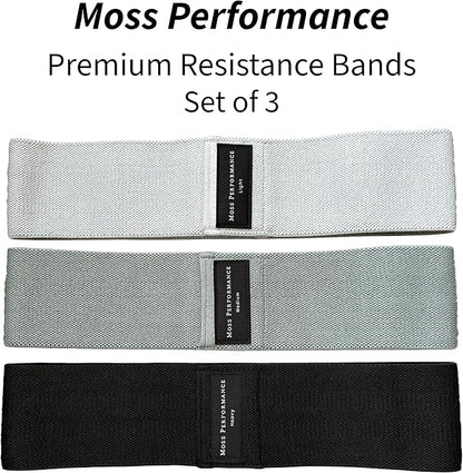 Premium Fabric Resistance Bands, Glute Bands, Set of 3 Resistance Strengths with Carrying Bag for Men & Women, Strength Training, Pilates, Physical Therapy, Home Exercise, & More
