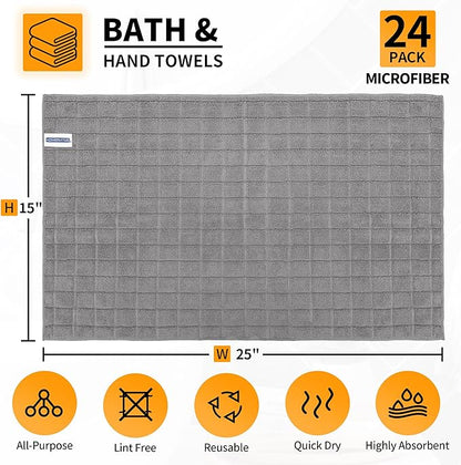 HOMERHYME Hand Towels for Bathroom, 24 Pack 25''*15'' Microfiber Grey Bath Hand Towels, Quick Dry Lint Free Soft Absorbent Bulk Washcloths Decorative Fingertip Towels for Hotel Travel Kitchen