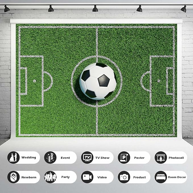 7x5ft Football Backdrop Green Grass Field Photography Backdrop Sports Game Party Birthday Party Backgrounds Football Court Sports Stadium Boys Children Adult Portraits Photo Studio Props