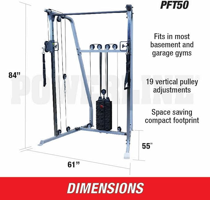 Powerline (PFT50) Functional Trainer by Body-Solid - Compact Dual Pulley Gym Equipment with 210 lb Weight Stack, Adjustable Swivel Pulleys
