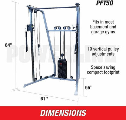 Powerline (PFT50) Functional Trainer by Body-Solid - Compact Dual Pulley Gym Equipment with 210 lb Weight Stack, Adjustable Swivel Pulleys