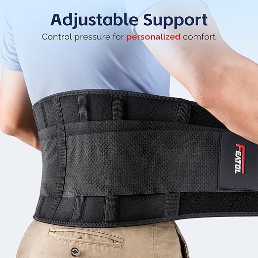 FEATOL Back Brace for Men Lower Back Pain Relief Lumbar Support Brace Waist Belt with Ergonomic 3D Silicone Pad for Heavy Lifting Work, Herniated Disc, Sciatica, 3XL