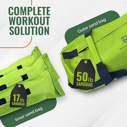 Sandbags for Working Out - 50 to 90 lbs - Adjustable Heavy Duty Equipment for Weight Training - 1 Outer, 3 Inner Sandbags - Portable Tough Workout - Non Slam