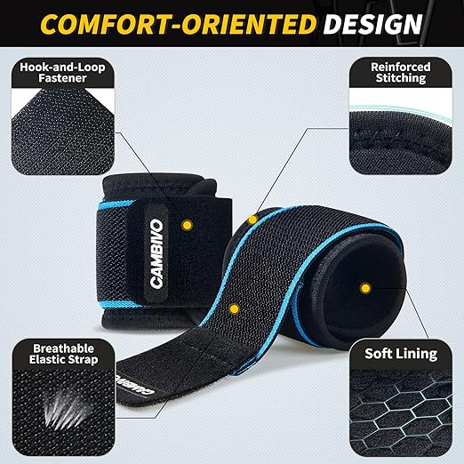 CAMBIVO Wrist Wraps for Men and Women 2 Pack, Adjustable Compression Wrist Brace for Carpal Tunnel, Wrist Support, Pain Relief, Lifting Straps Wrist Bands for Fitness, Weightlifting, Gym Workout
