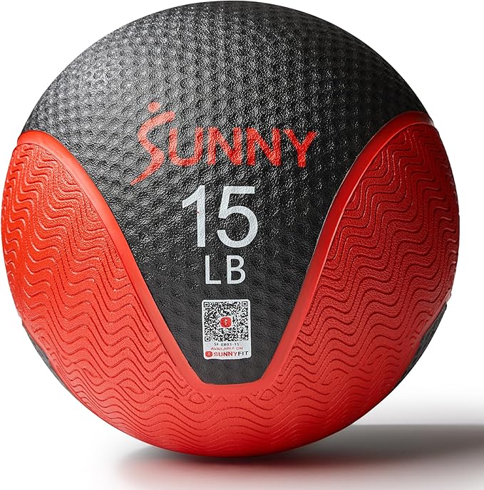 Sunny Health & Fitness Medicine Ball, Textured Rubber, Core Strength & Balance Training, Bouncing, Weight for Home Workouts 4,6,8,10,12,15,20,25,30LB Options