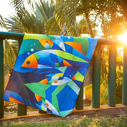 Elite Trend Quick Dry Towel Extra Large 78x35 Inch - Microfiber Beach Towel - Perfect for Beach, Travel, Swimming, Pool, Yoga, Hiking, Camping - Lightweight, Fast Drying, Compact for Adults (Fishes)