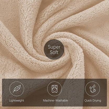 TENSTARS Luxury Silk Hemming Towel Set - Light Thin Quick Drying - 2 Bath Towels 2 Hand Towels 2 Washcloths - Ultra Soft Microfiber Towel for Bath Fitness, Sports, Yoga, Travel (Brown 6 Pieces)