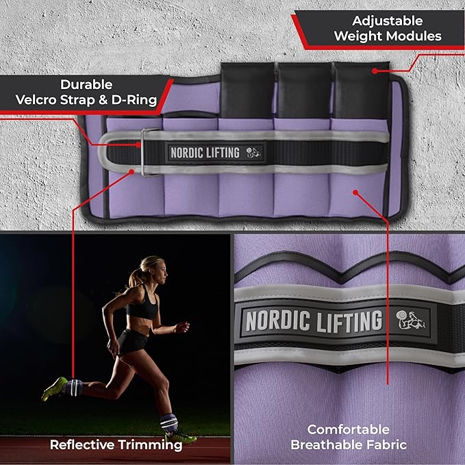 Nordic Lifting Adjustable Ankle Weights for Women & Men – 1 Pair (2–10 lbs) Wrist, Arm & Leg Weights for Gym, Yoga & Home Workouts – Secure Fit Strap Design – Durable Fitness Training Equipment
