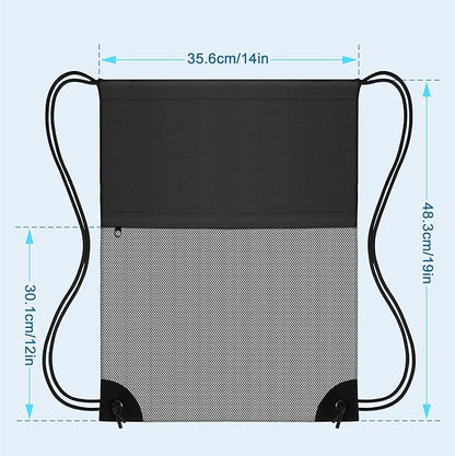Drawstring Backpack Gym Bag - String Gym Bag for Men & Women, Lightweight Cinch Sports Sackpack for Beach, Travel, Yoga, Swimming, Black Gray