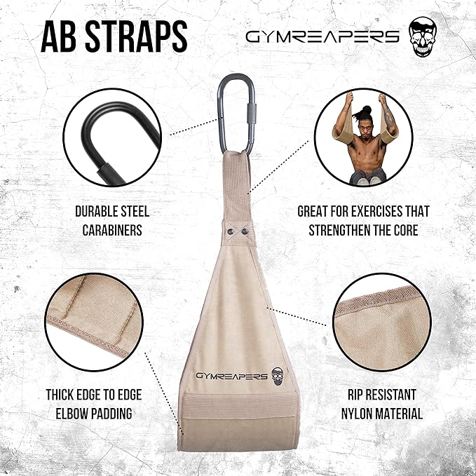 Gymreapers Hanging Ab Straps for Pull-Up Bar — Hang Bar Assist Strap & Strength Workout Exercise Equipment, Padded Adjustable Arm Supports with 2 Steel Carabiners for Leg Raises, Abdominal & Core Training