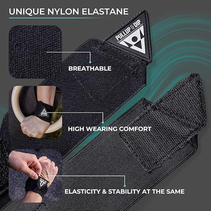 PULLUP & DIP Wrist Wraps, Professional Wrist Support for Weightlifting, Calisthenics, Bodybuilding & Strength Training, Stabilizing & Protective for Women & Men, No More Wrist Pain