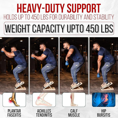 Professional Adjustable Calf Stretcher Slant Board for Squats for Ankle and Achilles Stretching, Posture Wooden Slant Board for Calf Stretching, Squat Wedge for Physical therapy & Exercise