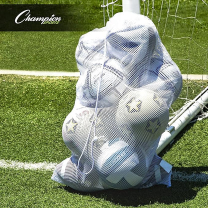Champion Sports Mesh Equipment Bag – Heavy-Duty Nylon Drawstring Bag with Lock & ID Tag, Breathable Storage Sack for Balls, Swim Gear, Laundry & Toys, Multiple Sizes & Colors