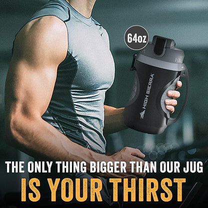 High Sierra 64 ounce Insulated Water Bottle – 64 oz Water Jug, Double Wall Insulation, Leakproof Flip-Top Lid, Silicone Spout, BPA-Free Half Gallon Bottle for Gym, Hiking, Outdoors with Fence Anchor