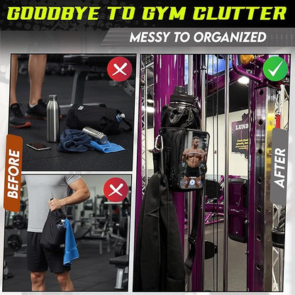 Magnetic Gym Bag & Magnetic Water Bottle Holder Set - 40oz Insulated Stainless Steel Bottle, Microfiber Towel, Cross Body Strap & Phone Holder Magnet - Gym Bag Essentials for Fitness, Work & Travel