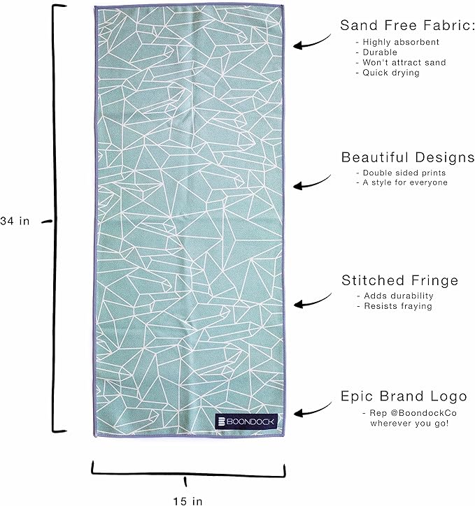 Boondock Co | Premium Microfiber Hand Towel | for Gym, Yoga, Travel, Workout, Backpacking, Beach — Highly Absorbent Quick Dry and Sand Free Fabric (Gemstone)