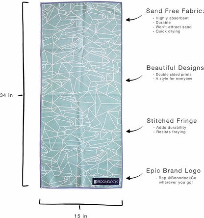 Boondock Co | Premium Microfiber Hand Towel | for Gym, Yoga, Travel, Workout, Backpacking, Beach — Highly Absorbent Quick Dry and Sand Free Fabric (Gemstone)