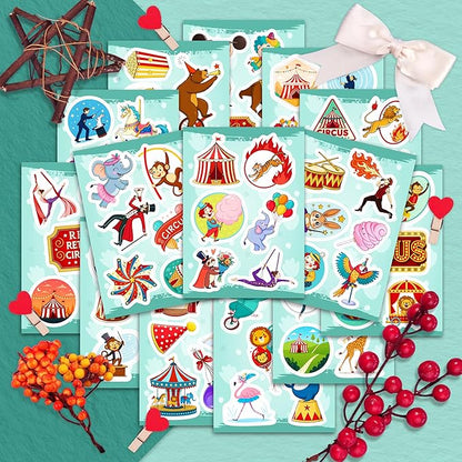100Pcs Circus Stickers for Water Bottle, Laptops, for Scrapbooking - Сircus Theme Party Decor & Favors - Carnival, Clown Stickers - Gift for Women & Men