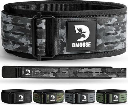 DMoose Weight Lifting Belt - Auto Locking Gym Belt for Olympic Training, WOD, Cross Training for Men and Women - 4" Nylon Workout belt with Adjustable Buckle - Provides Lumbar Support and Stability