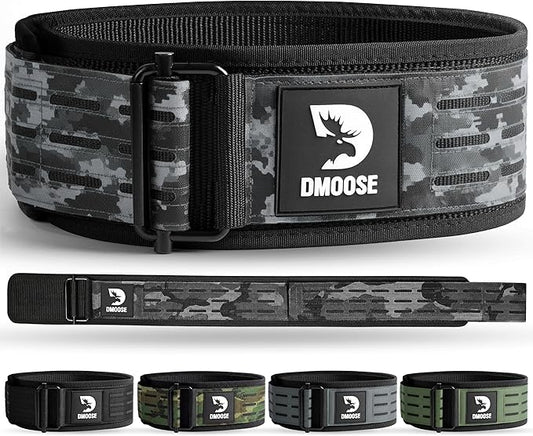 DMoose Weight Lifting Belt - Auto Locking Gym Belt for Olympic Training, WOD, Cross Training for Men and Women - 4" Nylon Workout belt with Adjustable Buckle - Provides Lumbar Support and Stability