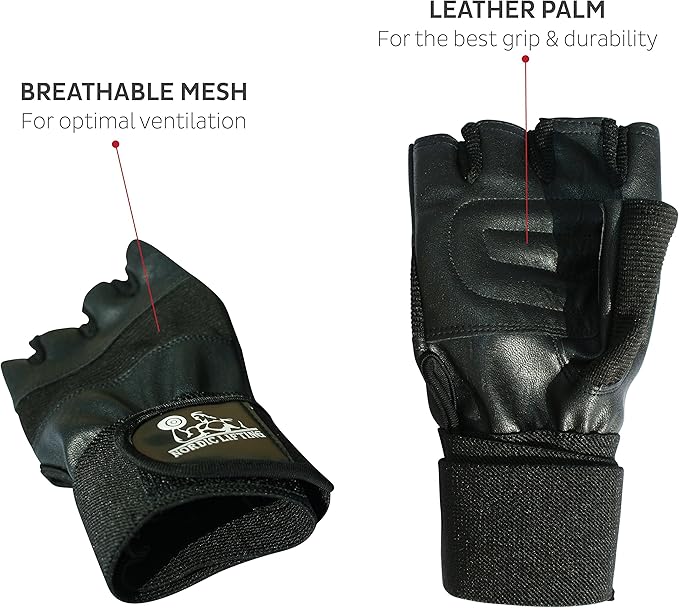 Nordic Lifting Weight Lifting Gloves with 12" Wrist Wraps – Workout Gloves with Wrist Support for Men & Women, Cross Training, Powerlifting, Gym & Fitness Protection, Durable Grip & Comfort Fit