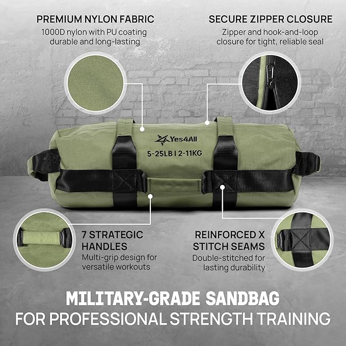 Yes4All Sandbags for Working Out, Adjustable Sand Bags for Weight Training with Handles, Multiple Colors & Sizes 5-200lbs