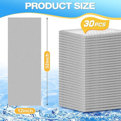 MENOLY 30 Packs Cooling Towels Bulk Cooling Towels for Neck and Face Gym Workout Cooling Neck Rags for Sports Yoga Soft Microfiber Breathable Sweat Rags for Hiking Running Fitness-Gray