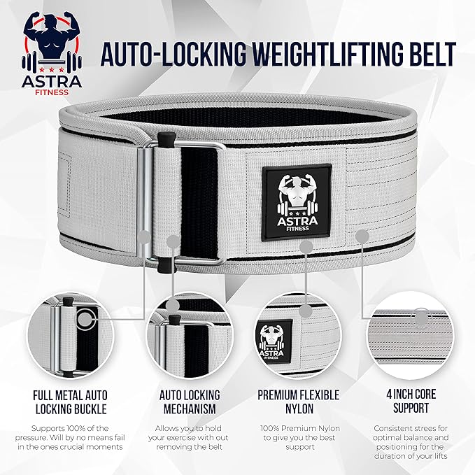 Quick Locking Premium Weight Lifting Belt - Powerlifting, Cross Training for Men and Women - 4 Inch Wider Back Support, 100% Metal Buckle - Professional Fitness, Olympic Lifting, Deadlift