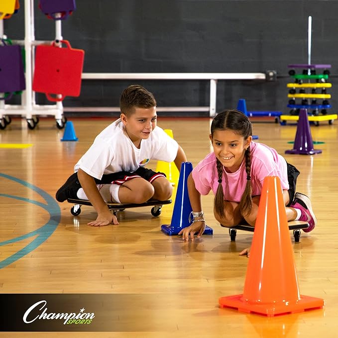 Champion Sports High Visibility Flexible Vinyl Cones for Sports Training, Agility Drills, Field & Gym Marking Sets