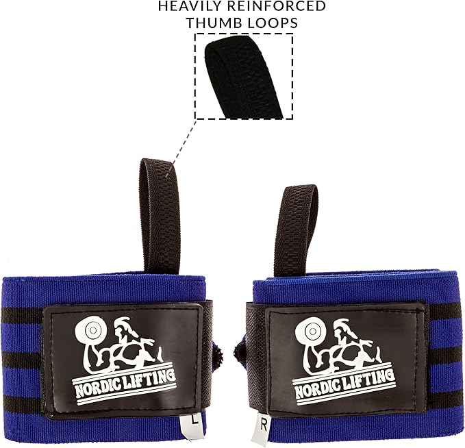 Nordic Lifting Wrist Wraps Super Heavy Duty (1 Pair/2 Wraps) 24" Support for Weight Lifting | Powerlifting | Gym | Cross Training- Weightlifting Thumb Loop - Men & Women