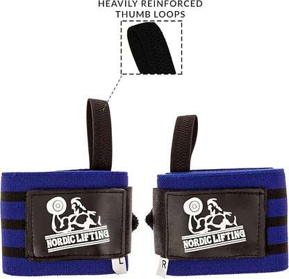 Nordic Lifting Wrist Wraps Super Heavy Duty (1 Pair/2 Wraps) 24" Support for Weight Lifting | Powerlifting | Gym | Cross Training- Weightlifting Thumb Loop - Men & Women