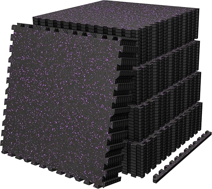 AIRHOP 0.56in Thick 192 Sq Ft Exercise Equipment Mats, 48 Tiles Upgraded Rubber Top with High Density EVA Foam, Large Interlocking Puzzle Gym Flooring for Home Gym, Heavy Weight Workout, 24 x 24in