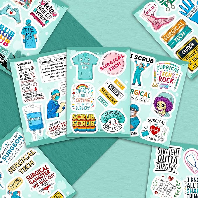 100Pcs Surgical Tech Stickers for Water Bottle, Laptop, Scrub Tech Stickers - Surgical Technologist Gifts Bulk - Gift for Women & Men