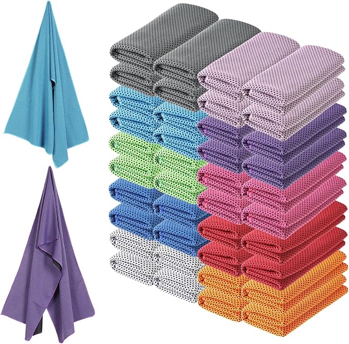 Hosuly 40 Pcs 47 x 12'' Cooling Towels for Neck Face Microfiber Breathable Chilly Ice Towel for Yoga Golf Gym Workout Sport Camping Running Activities Hot Weather